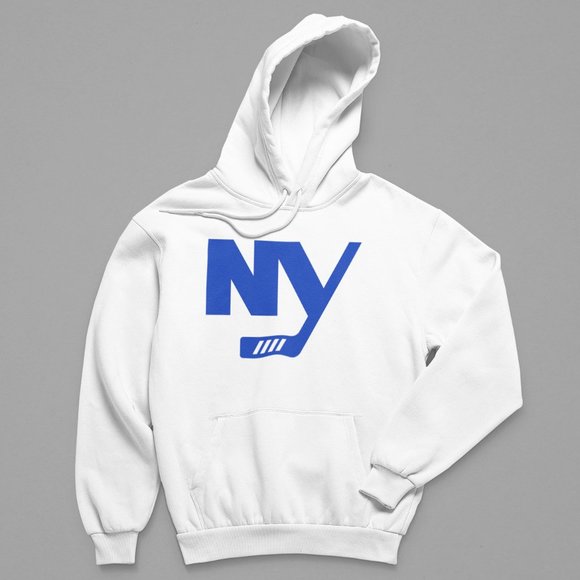 NEW York Islanders 3rd Jersey Monochrome Big Logo Fleece Pullover Hoodie WHITE - Picture 1 of 2